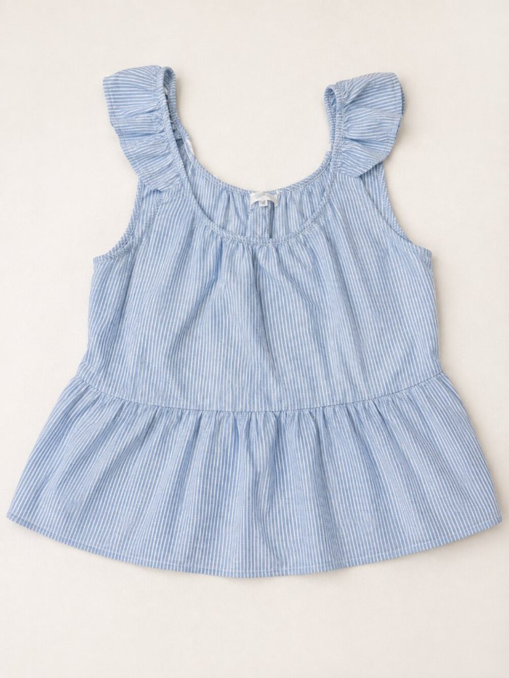 Kayleigh 1XL Blue White Pinstripe Ruffle Peplum Blouse